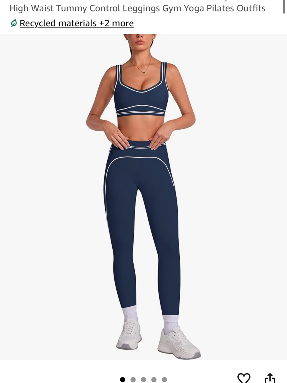 Amazon Navy and White Seam-Accent Sports Bra & Leggings Set